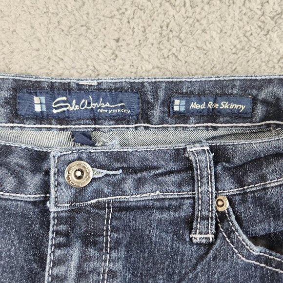 Women's Slim Fit Mid Rise Straight Tapered Leg Blue Jeans Size 12 Stretch Ankle - Picture 3 of 11